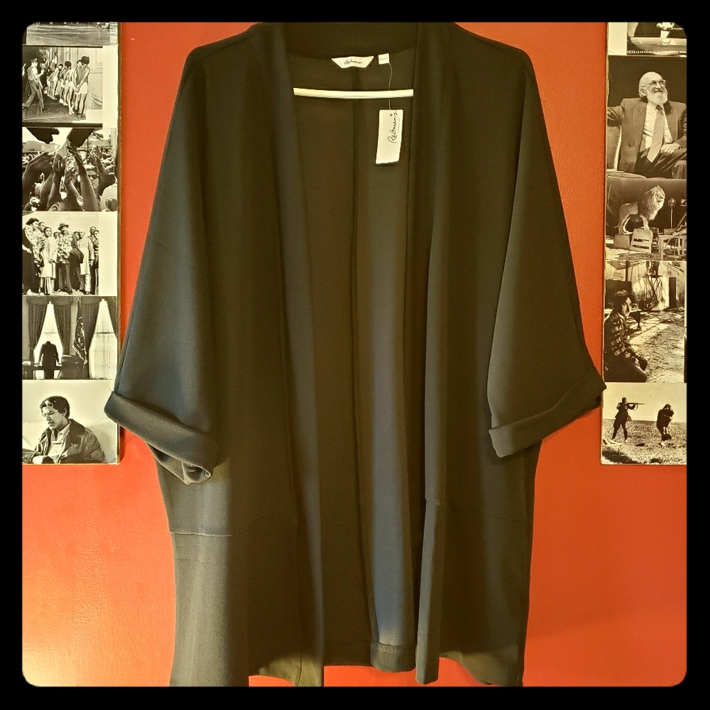 Plus Black Kimono Style Half Sleeve Cardigan